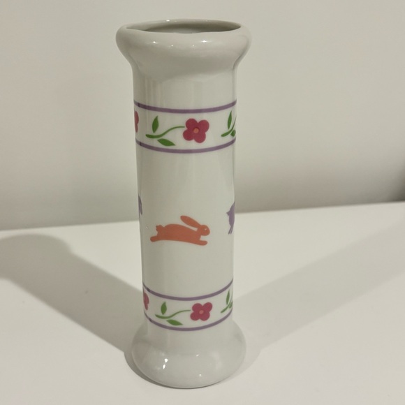 Vintage FTDA Easter ceramic flower vase white glaze & pink made in Japan 1988 - Picture 4 of 9